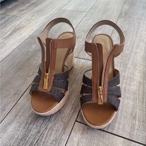 Michael Kors Tan and Black Wedge Sandals